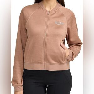 Aero Sport brown fleece lined zip up athletic bomber jacket size large NWT